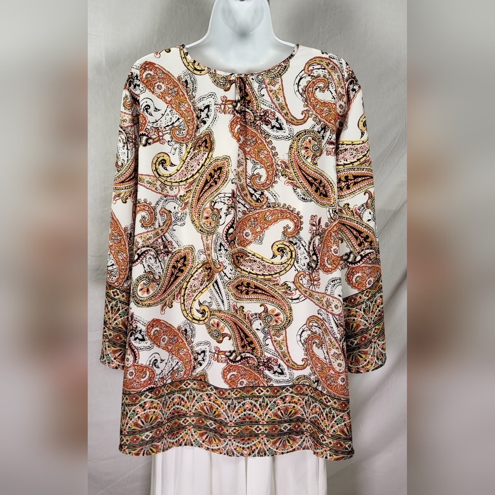 CATO Rust and White Paisley Print Flutter Sleeve Top - Plus Size 18/20W - Picture 5 of 9